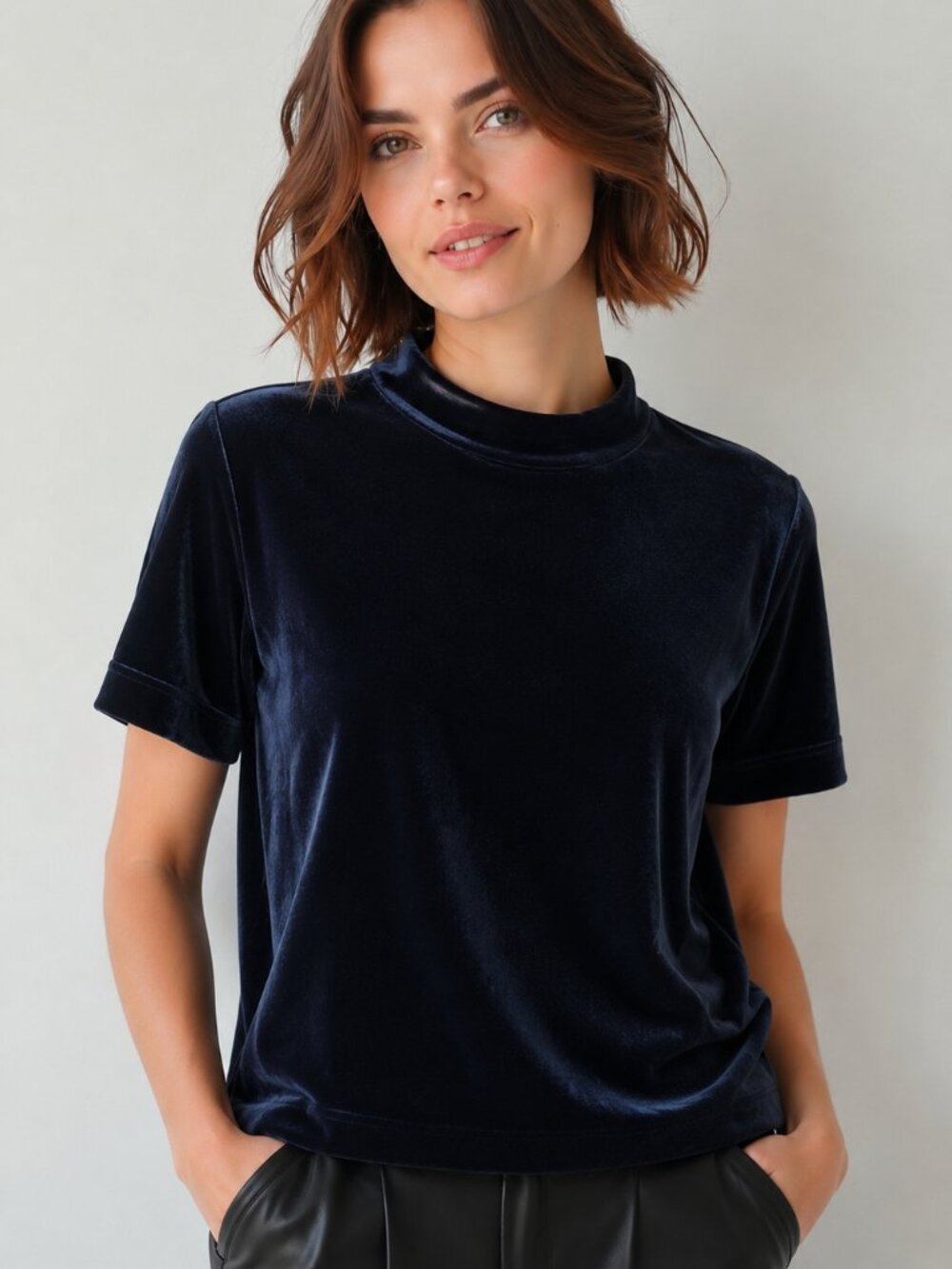 Black velvet top, w. mock neckline